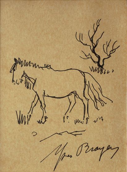 Brayer Yves Cheval / Encre sur papier / Signé en bas à droite / 17,3 x 12,8 cm