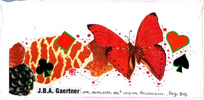 GAERTNER Coco Papillon rouge / Enveloppe Mail-Art décorée sur les deux faces / Collage...