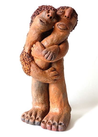 RAÂK Les amoureux bipèdes / Sculpture raku / Pièce unique / Signé dessous / 24 x...