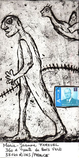 ROELLANT-BEYER Catherine Sans titre / Enveloppe Mail-Art / Gravure en noir et blanc...