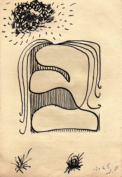 PONS Jean Paysage / Encre sur papier / Monogrammé en bas à droite / 16 x 25 cm /...