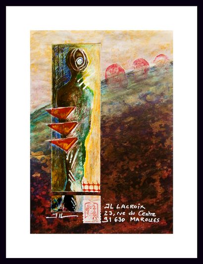 LACROIX Jean-Luc Mail Shape / Enveloppe Mail-Art / Acrylique, crayon et collage sur...