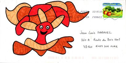GOUX Claudine Sans titre / Enveloppe Mail-Art / Feutre sur papier / Tampon de l'artiste...