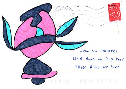 GOUX Claudine Sans titre / Enveloppe Mail-Art / Feutre sur papier / Tampon de l'artiste...