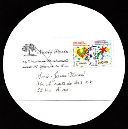 PESSIN Nicole Sans titre / Carte-Enveloppe Mail-Art faite main / Aquarelle et encres...