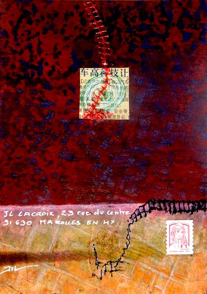 LACROIX Jean-Luc Mail Break / Enveloppe Mail-Art / Acrylique, crayon et collage sur...
