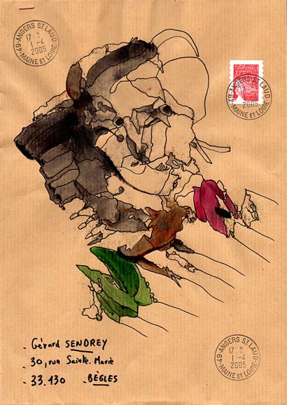 ARNEODO Alain Sans titre (9.929) / Enveloppe Mail-Art / Technique mixte sur papier...