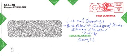 CHANDLER Steven Sans titre / Enveloppe Mail-Art illustrée au dos / Technique mixte...