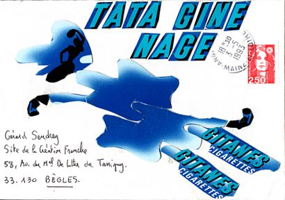 ARNEODO Alain 
TATA GINE NAGE / Enveloppe Mail Art / Collage sur papier / Signé au...