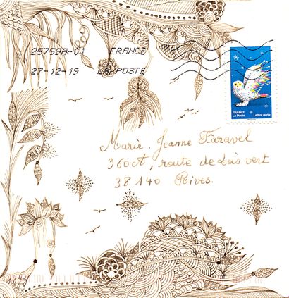 PESSIN Nicole Sans titre / Enveloppe Mail-Art / Technique mixte sur papier / Signé...