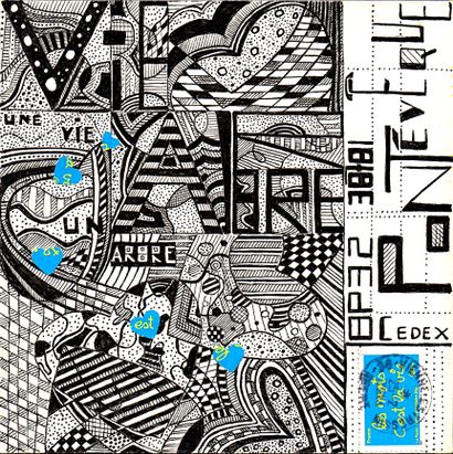 Babou Une vie un arbre / Enveloppe Mail-Art / Encre de Chine et collage sur papier...