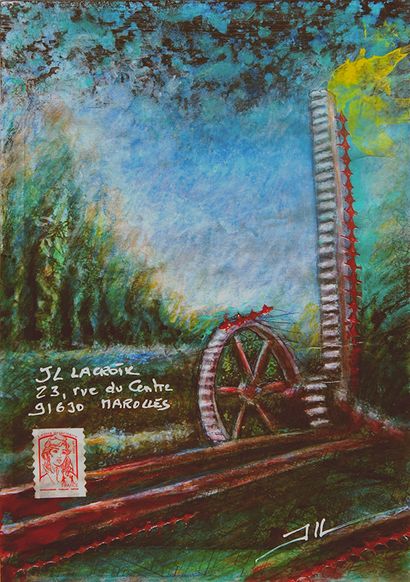 LACROIX Jean-Luc Mail Rust / Enveloppe Mail-Art / Acrylique et crayon sur papier...