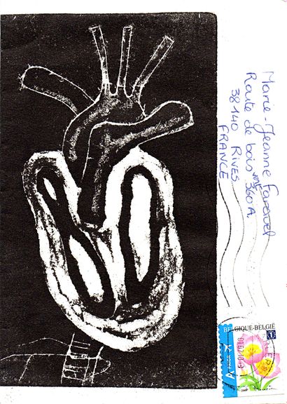 REETH Nancy Van Sans titre / Enveloppe Mail-Art / Monotype sur papier / 16,2 x 11,5...