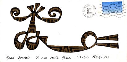 PAUZIÉ Alain Sans titre / Enveloppe Mail-Art / Technique mixte sur papier / Signé...