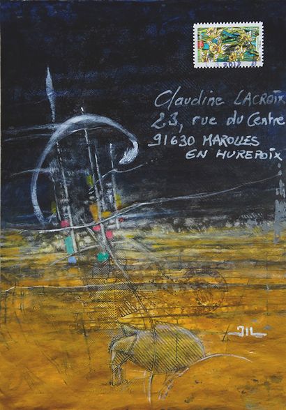 LACROIX Jean-Luc Mail Artail / Enveloppe Mail-Art / Acrylique et crayon sur papier...