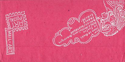 LE ROUSIC Yann Sans titre / Enveloppe Mail-Art décorée sur les faces / Encre blanche...
