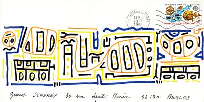 PAUZIÉ Alain Sans titre / Enveloppe Mail-Art / Feutre sur papier / Signé au dos /...