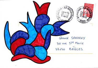 GOUX Claudine Sans titre / Enveloppe Mail-Art / Technique mixte sur papier / Tampon...