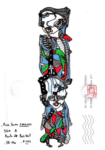 ARNEODO Alain Sans titre (19.724) / Enveloppe Mail-Art / Technique mixte sur papier...
