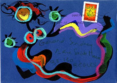POIRÉ-GUALLINO Anne Sans titre / Enveloppe Mail-Art / Technique mixte sur papier...