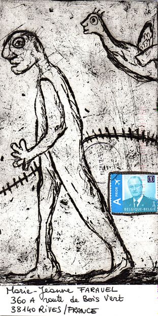 ROELANT BEYER Catherine Sans titre / Enveloppe Mail-Art / Gravure sur papier / Signé...