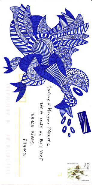 GOUX Claudine Sans titre / Enveloppe Mail-Art / Feutre bleu sur papier / Signé au...