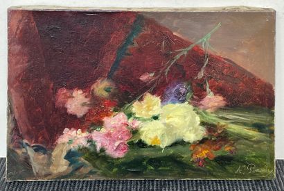 André PERRACHON (1827-1909) 
Fleurs
Huile sur toile, signée en bas à droite
21 x...