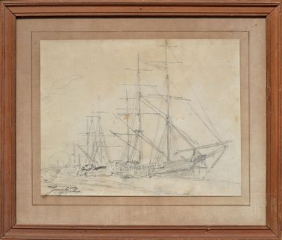 Johan-Barthold JONGKIND (1819-1891) 
Voilier
Crayon
20 x 26 cm (à vue)