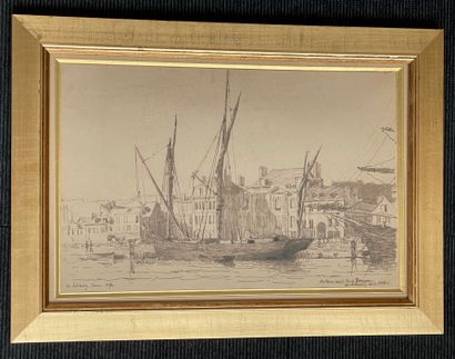 ALBERT LEBOURG (1849-1928) 


鲁昂的帆船



纸上钢笔和黑色墨水，左下角有两处签名，日期和地点为鲁昂，右下角有 "致我的朋友Emile...