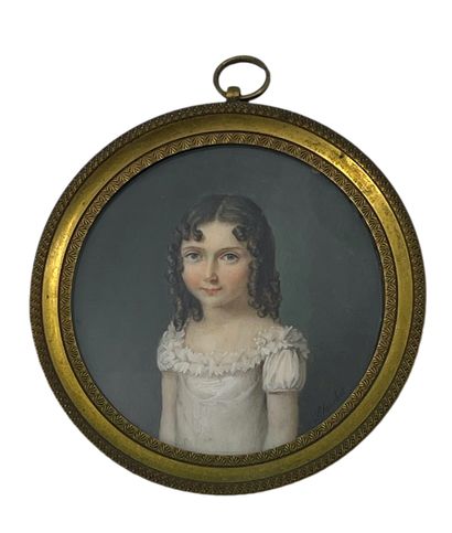 BLANCHET, début XIXe siècle 
Jeune fille aux yeux bleus
Miniature ronde sur ivoire,...