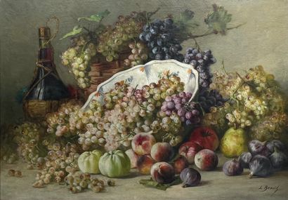 L BENOIT (XXe siècle) 
Nature morte aux fruits
Deux huiles sur toile, signées en...