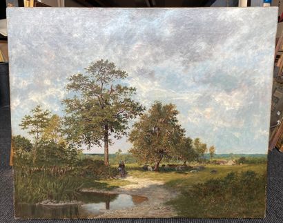 Ernest GUILLEMER (1839-1913) 
Bergère en bord de rivière
Huile sur toile, signée...