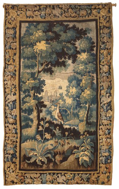 null Tapestry called verdure in polychrome wool decorated with birds, trees and plants....