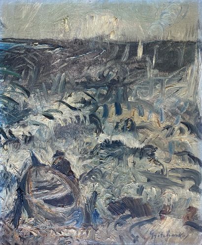 Alexis GRITCHENKO (1883-1977) 
Mer agitée 
Huile sur panneau signée en bas à droite 
29...
