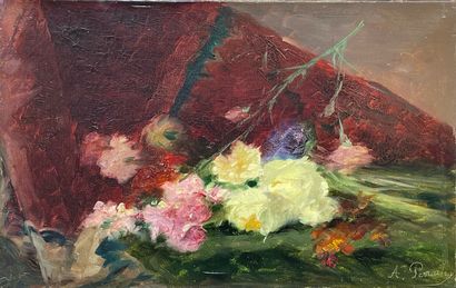 André PERRACHON (1827-1909) 
Fleurs
Huile sur toile, signée en bas à droite
21 x...
