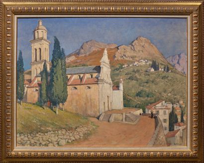 Henri Alexandre SOLLIER (1886-1966) 
Eglise de Gertene, Corse
Huile sur toile, signée...