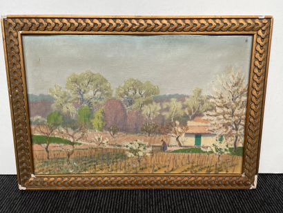 Charles LACOSTE (1870-1959) 
Avril
Huile sur toile marouflée sur carton, signée en...