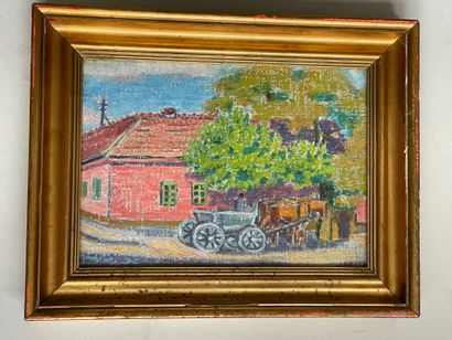 Jozsa JARITZ (1893-1986) 
La charrette
Huile sur toile marouflée sur carton, signée...