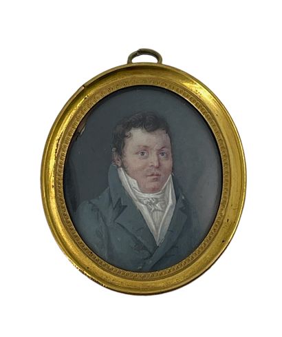 AUBOIN (actif début XIXe siècle) 
* Portrait d'homme à l'habit gris
Miniature ovale...