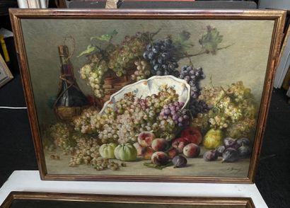 L BENOIT (XXe siècle) 
Nature morte aux fruits
Deux huiles sur toile, signées en...