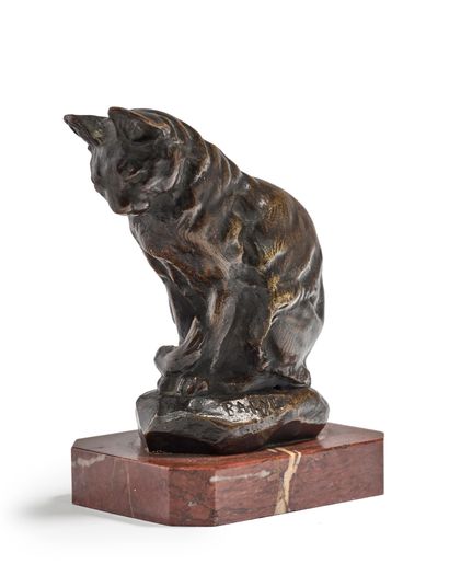 Antoine Louis Barye (1796-1875) 
Chat assis
Epreuve en bronze patiné signée sur la...