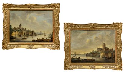 Ecole HOLLANDAISE, du XIXème siècle d'après Jan van GOYEN 
奈梅亨的景色和莱茵河上另一个城市的景色



一对画



44...