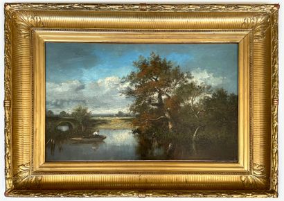 Jules DUPRE (1811-1889) 
Paysage de la Marne
Huile sur toile, signée en bas à droite
37...