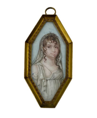 Ecole française, début XIXe siècle Jeune femme en vestale
Miniature octogonale sur...