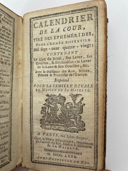  Calendrier de la cour tiré des éphémérides pour l’année bissextile 1780, imprimé...