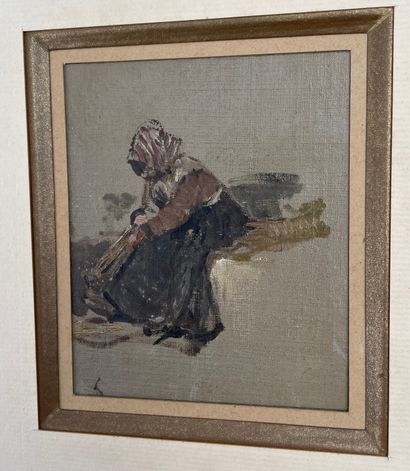 null LOUIS APPIAN (1862-1896) Lavandière  Huile.  10 x 8,5 cm