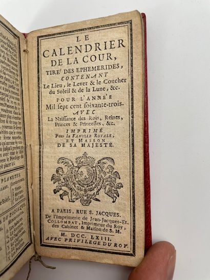  Calendrier de la cour tiré des éphémérides pour l’année bissextile 1780, imprimé...