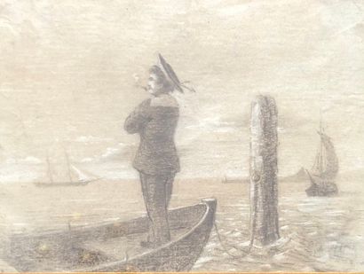 null Ecole Française de la fin du XIXème siècle  Marin regardant l’horizon, 1880 Pastel...