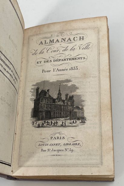  Almanach de la Cour, de la ville, et des départements 
Paris, Janet, 1833 
Cartonnage...