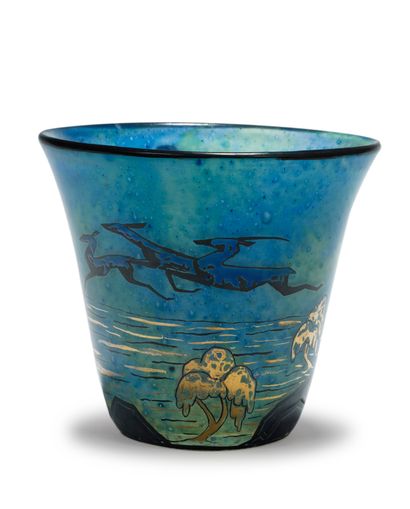 Marcel GOUPY (1886-1954) 


Polychrome glass vase with enamelled decoration heightened...